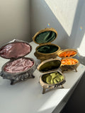 1912 - Olive Green interior Vintage metal jewelry box casket