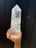 Clear Quartz with black tourmaline Tower - Polished