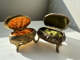 1912 - Olive Green interior Vintage metal jewelry box casket