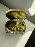 1912 - Olive Green interior Vintage metal jewelry box casket