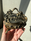 1912 - Olive Green interior Vintage metal jewelry box casket