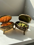 1912 - Olive Green interior Vintage metal jewelry box casket