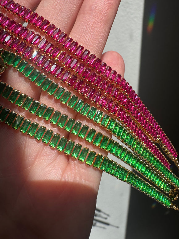 CZ rubelite or emerald color bracelets