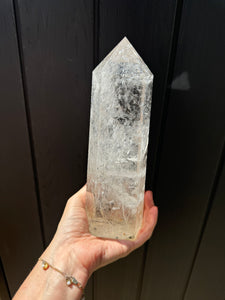 Clear Quartz with black tourmaline Tower - Polished