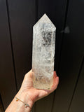 Clear Quartz with black tourmaline Tower - Polished