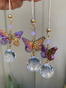 Bismuth Butterfly prism Suncatcher - car charm, sun catcher, sun prism, rainbow maker, crystal heart (Cop