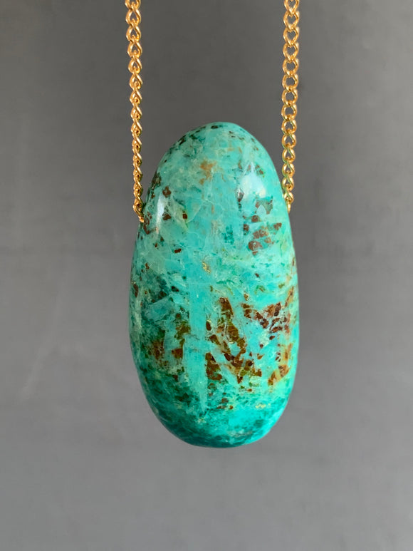 Peruvian Turquoise - chrysocolla Pendant - 28” Gold filled chain
