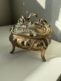 1912 - Olive Green interior Vintage metal jewelry box casket