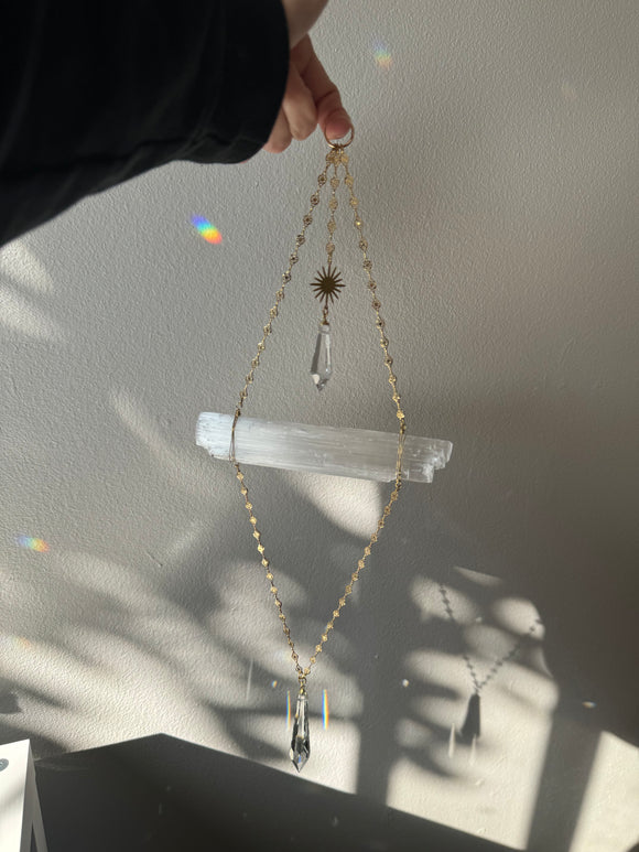 Selenite Suncatcher- pinwheel chain