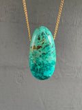 Peruvian Turquoise - chrysocolla Pendant - 28” Gold filled chain