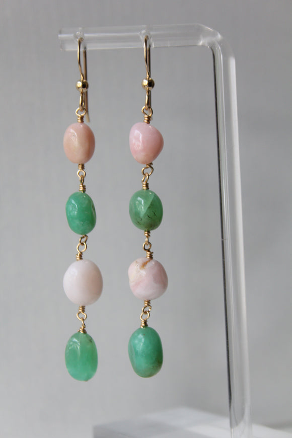 Chrysoprase & Pink Opal Earrings