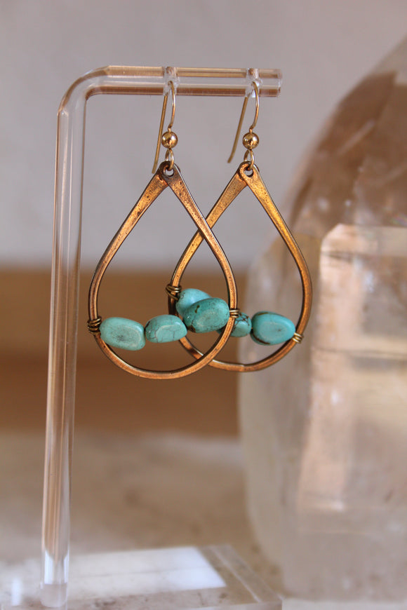 Turquoise and Brass Earrings