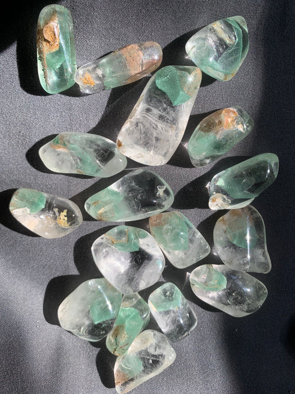 Rare fuchsite phantom Quartz point - seafoam color