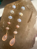 Ombré peach moonstone and blue chalcedony Earrings