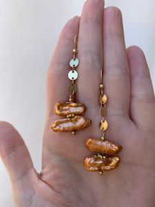 Copper Pearl Earrings- Rust color