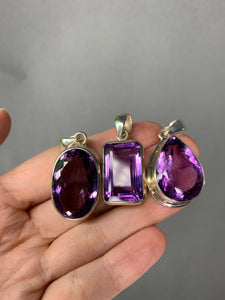 Faceted Amethyst sterling silver necklace - 18”