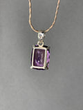 Faceted square Amethyst sterling silver necklace - 18”