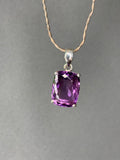 Faceted square Amethyst sterling silver necklace - 18”