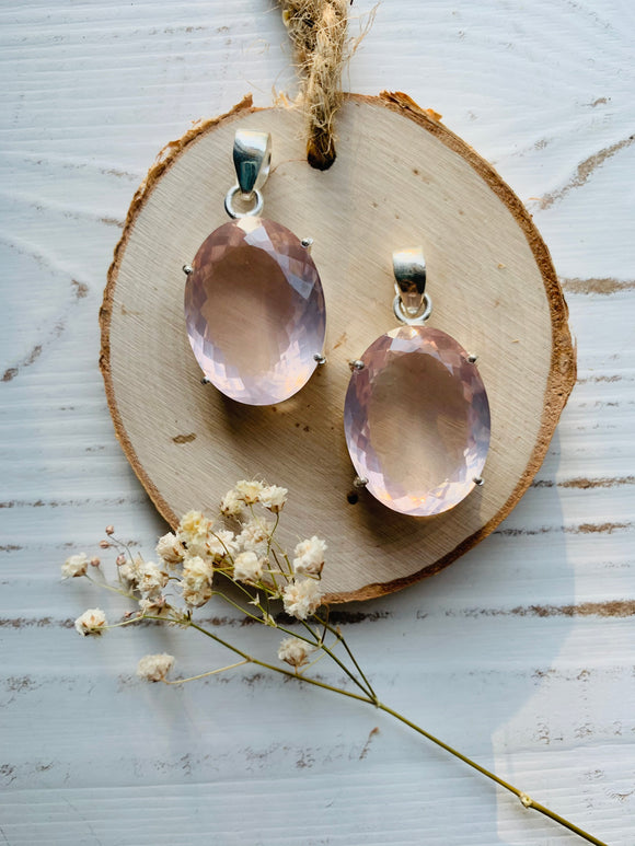 Large Girasol Rose Quartz Pendants