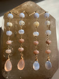 Ombré peach moonstone and blue chalcedony Earrings